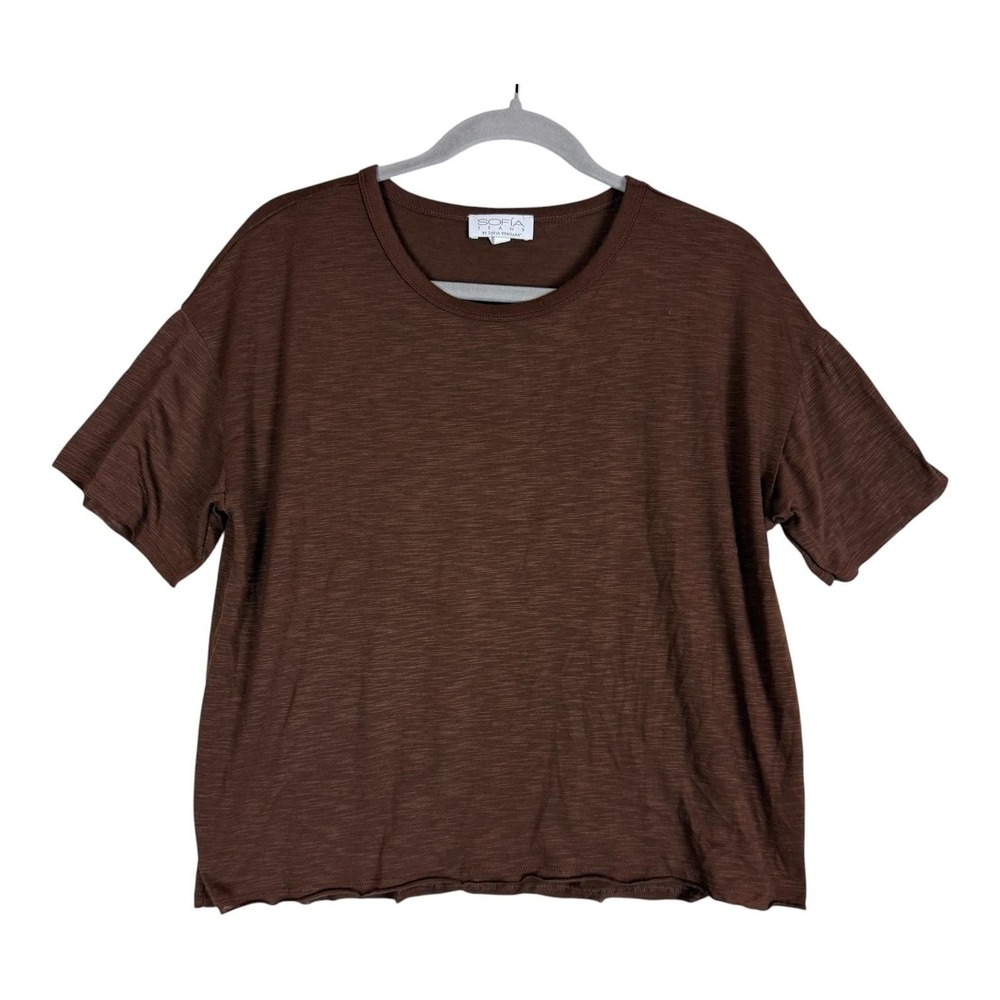 Sofia Jeans Shirt Womens Medium Brown Crewneck Short Sleeve Casual Top